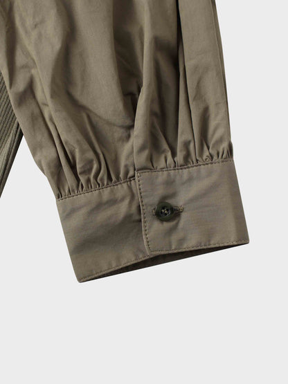 Puff Sleeve Ribbed T-Shirt-Olive