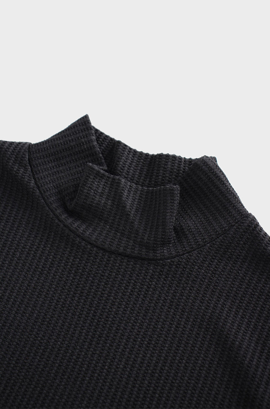 Textured Stretch Turtleneck-Black