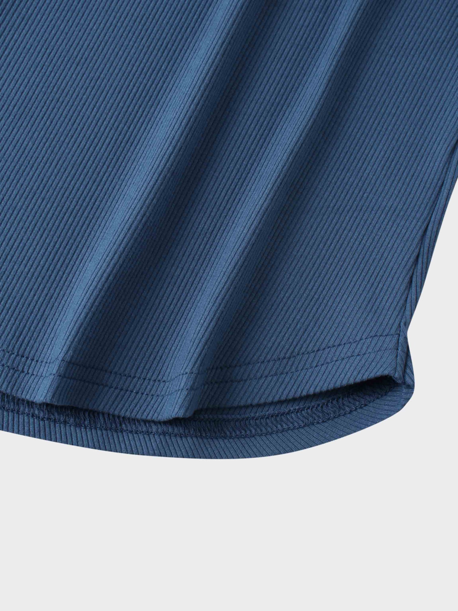 Puff Sleeve Ribbed T-Shirt-Dark Blue