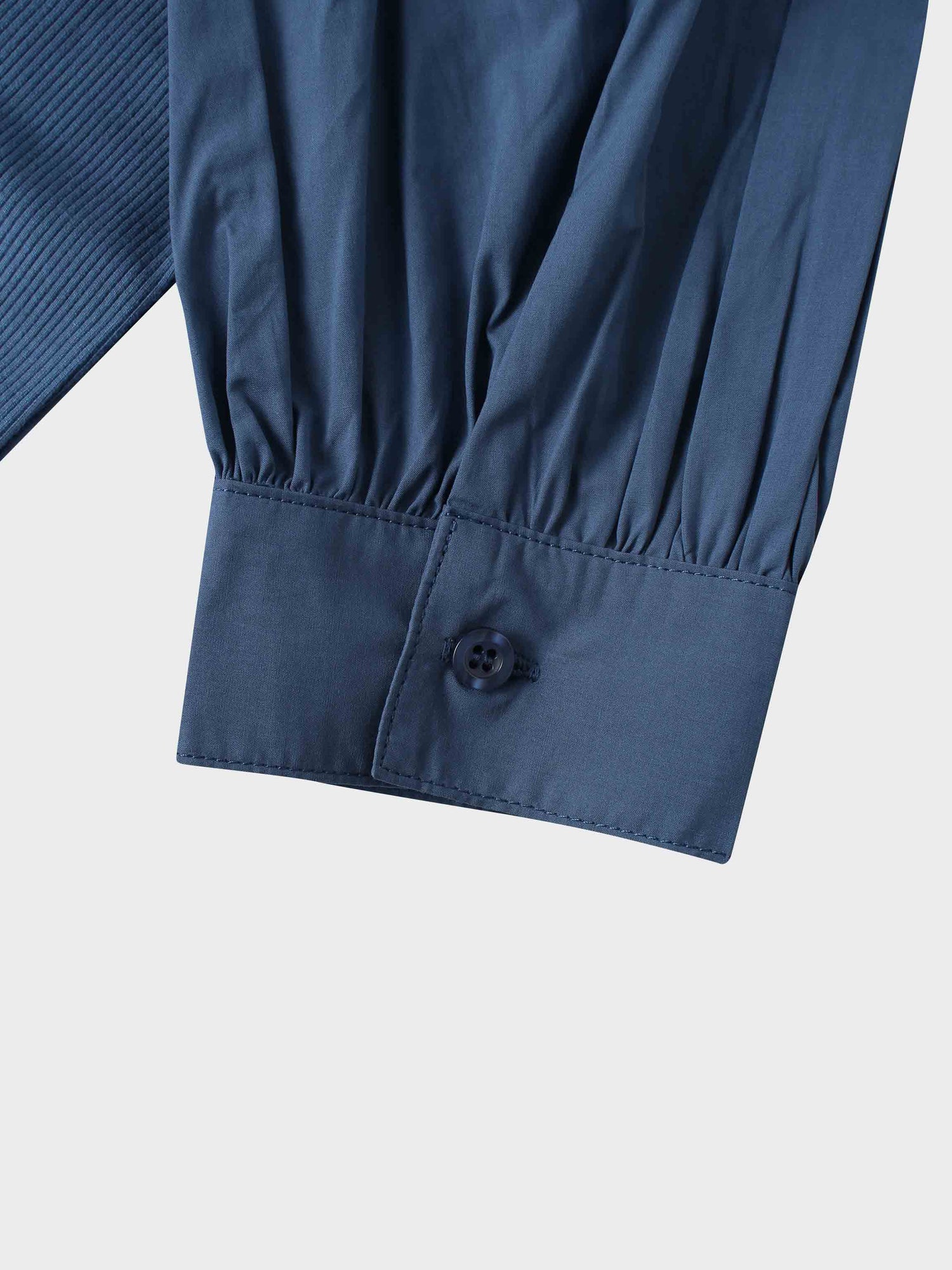 Puff Sleeve Ribbed T-Shirt-Dark Blue