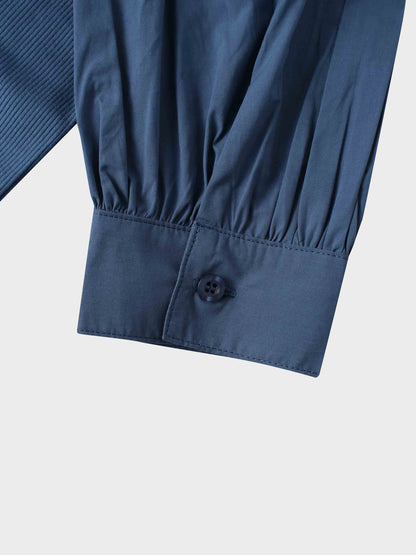Puff Sleeve Ribbed T-Shirt-Dark Blue