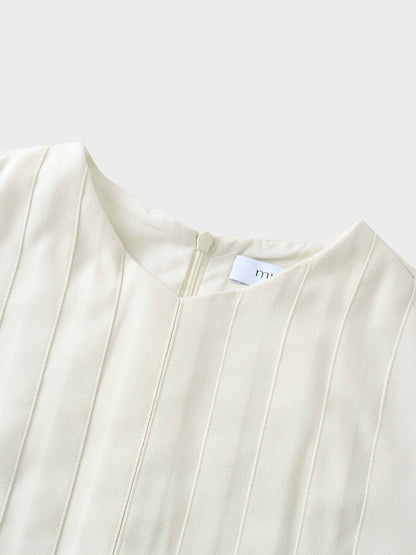 Stitched Down Pleated Jumper-Cream