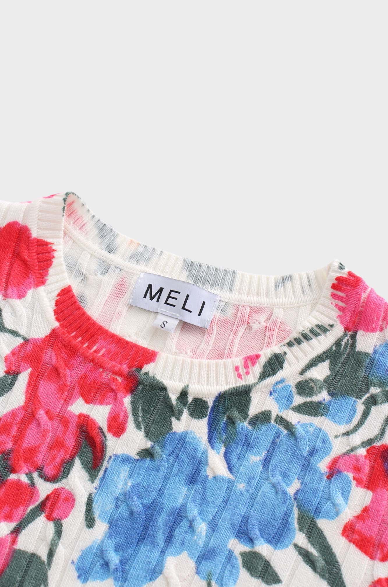 Printed Cable Knit Sweater-Floral