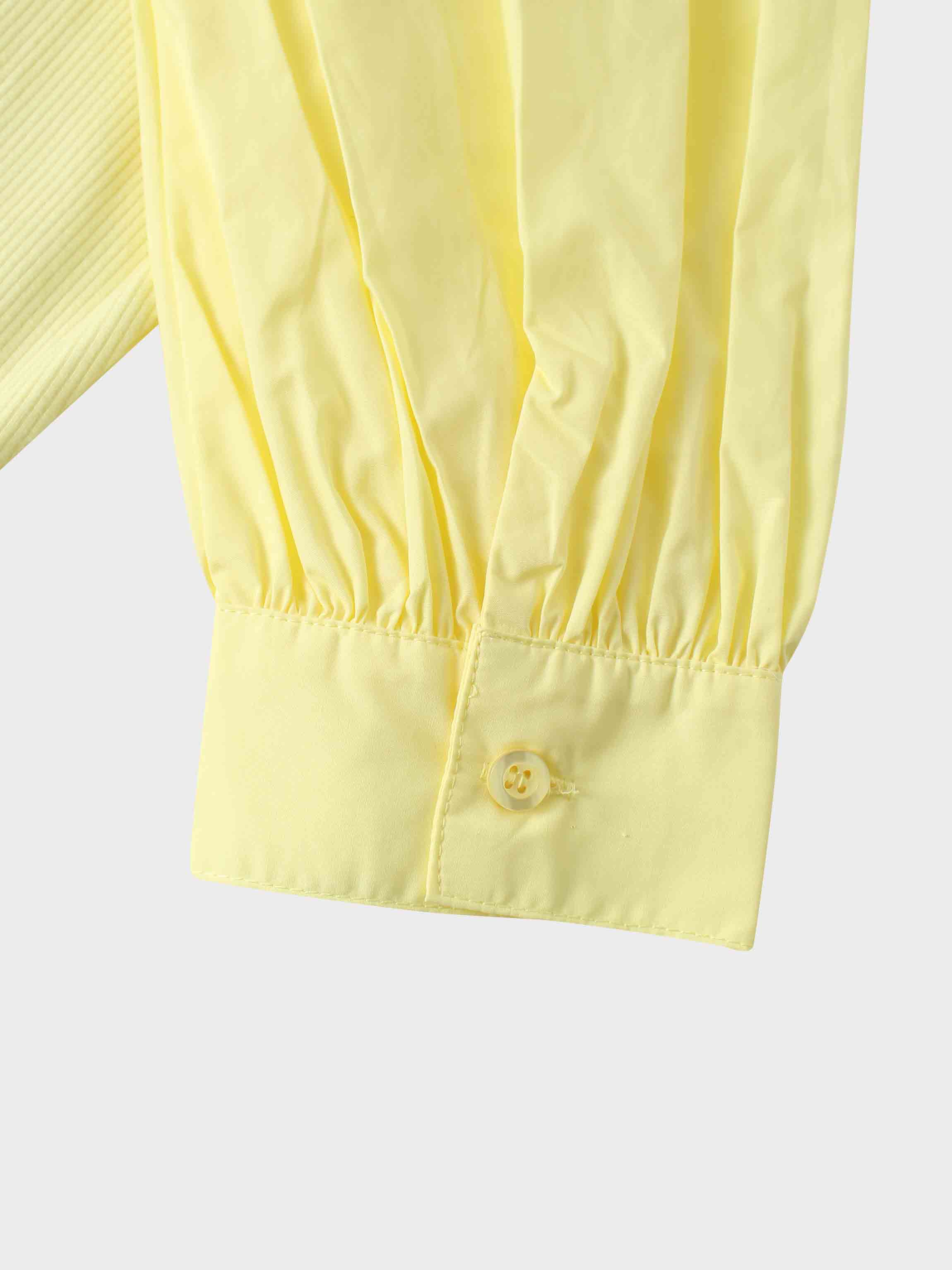 Puff Sleeve Ribbed T-Shirt-Pale Yellow