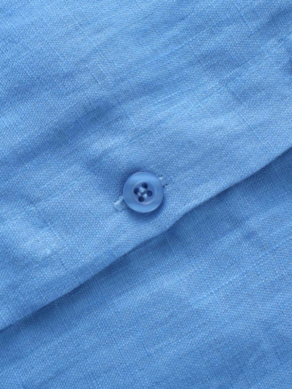 Linen Button Down Blouse-Ocean Blue