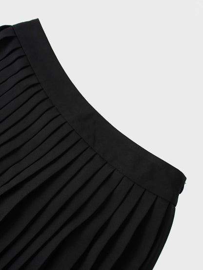Lace Bottom Pleated Skirt-Black