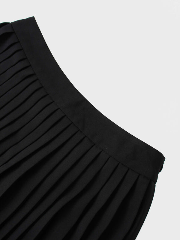 Lace Bottom Pleated Skirt-Black