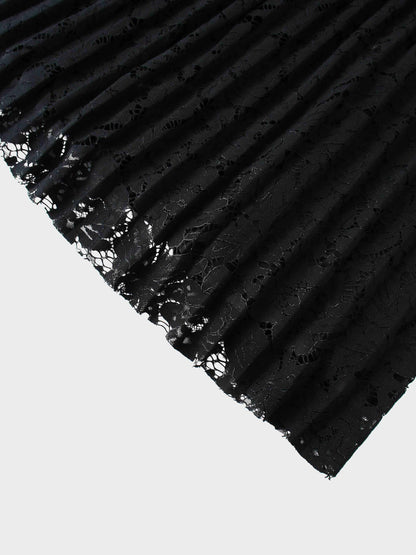 Lace Bottom Pleated Skirt-Black