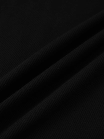 Puff Sleeve Ribbed T-Shirt-Black