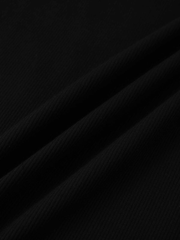 Puff Sleeve Ribbed T-Shirt-Black