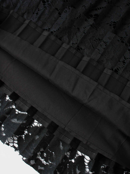 Lace Bottom Pleated Skirt-Black