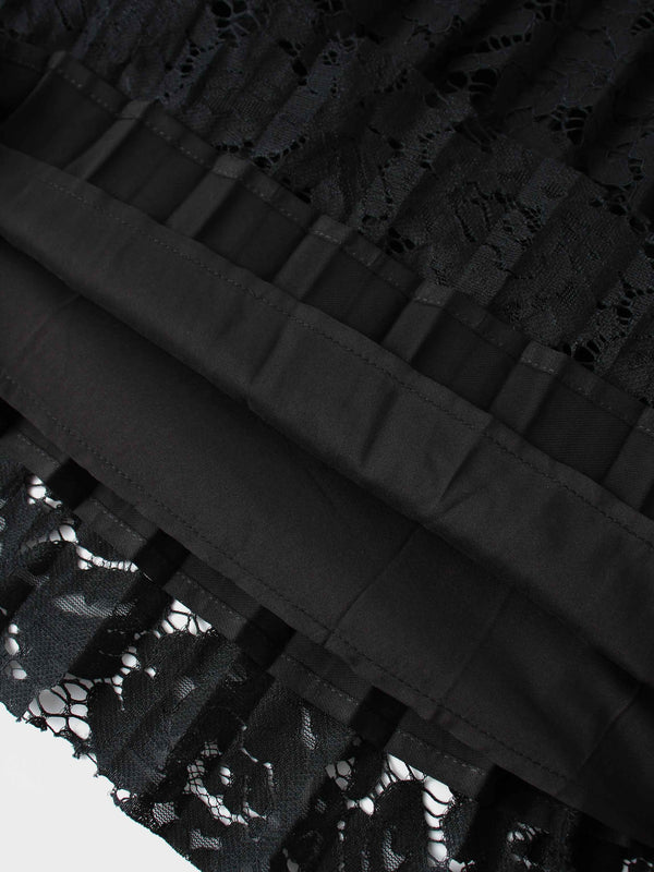 Lace Bottom Pleated Skirt-Black