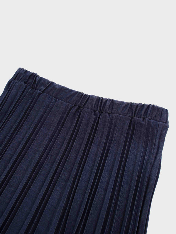 Thin Pleated Skirt-Dark Blue