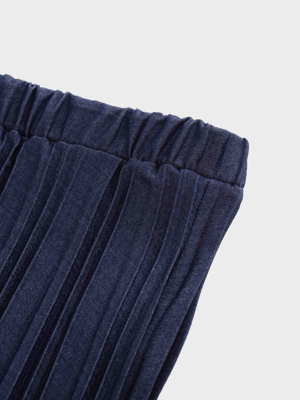 Thin Pleated Skirt-Dark Blue