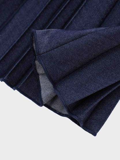 Thin Pleated Skirt-Dark Blue