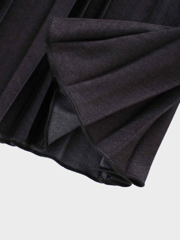 Thin Pleated Skirt-Black Denim
