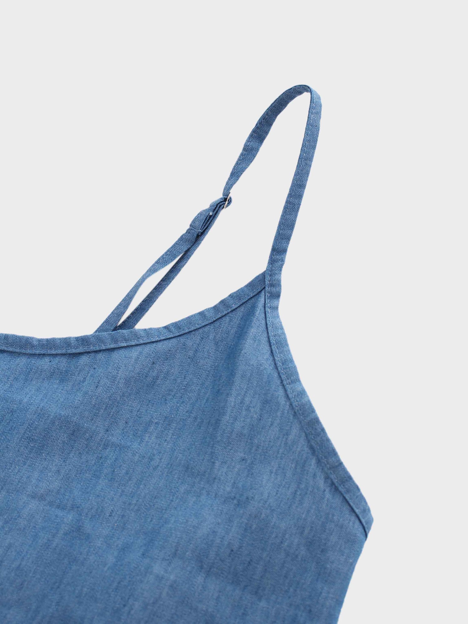 SOLID CREW NECK SLIP DRESS-BLUE DENIM