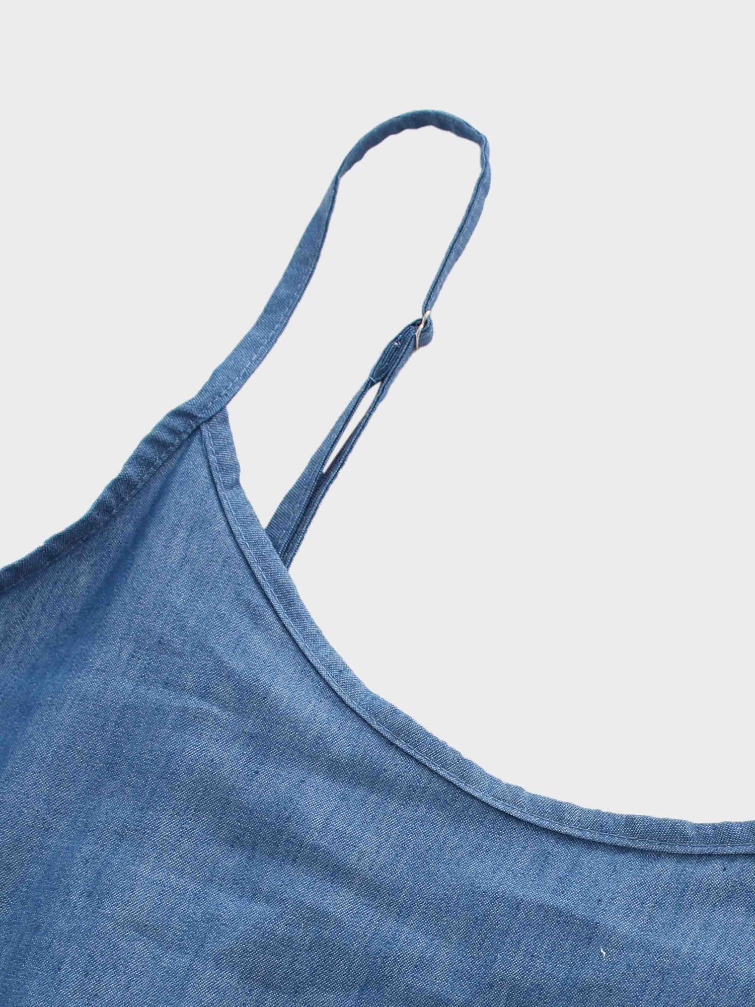 SOLID CREW NECK SLIP DRESS-BLUE DENIM