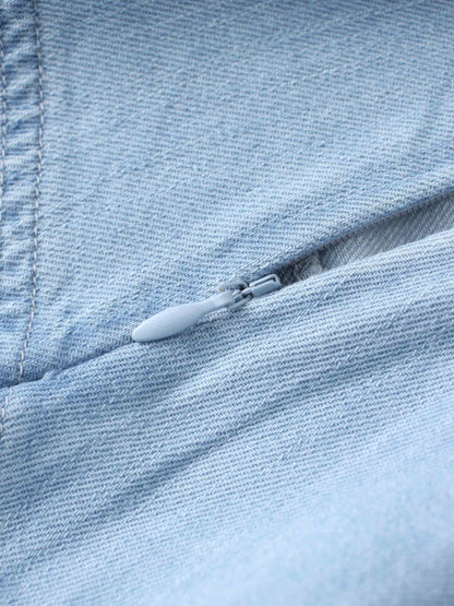 Denim Yoke Circle Skirt-Light Blue