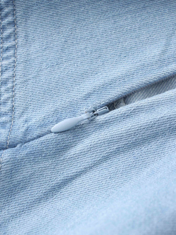 Denim Yoke Circle Skirt-Light Blue