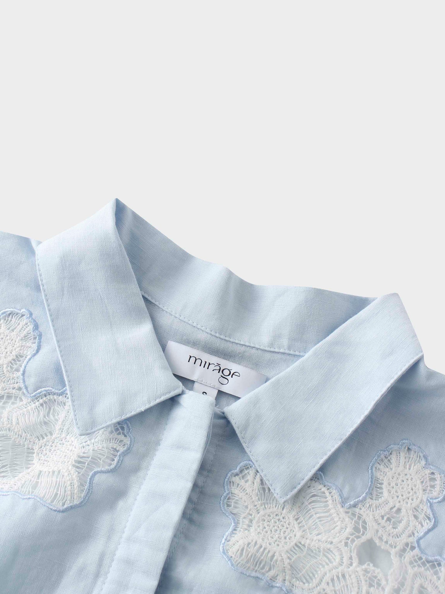 Lace Cutout Cotton Crossover Top-Light Blue