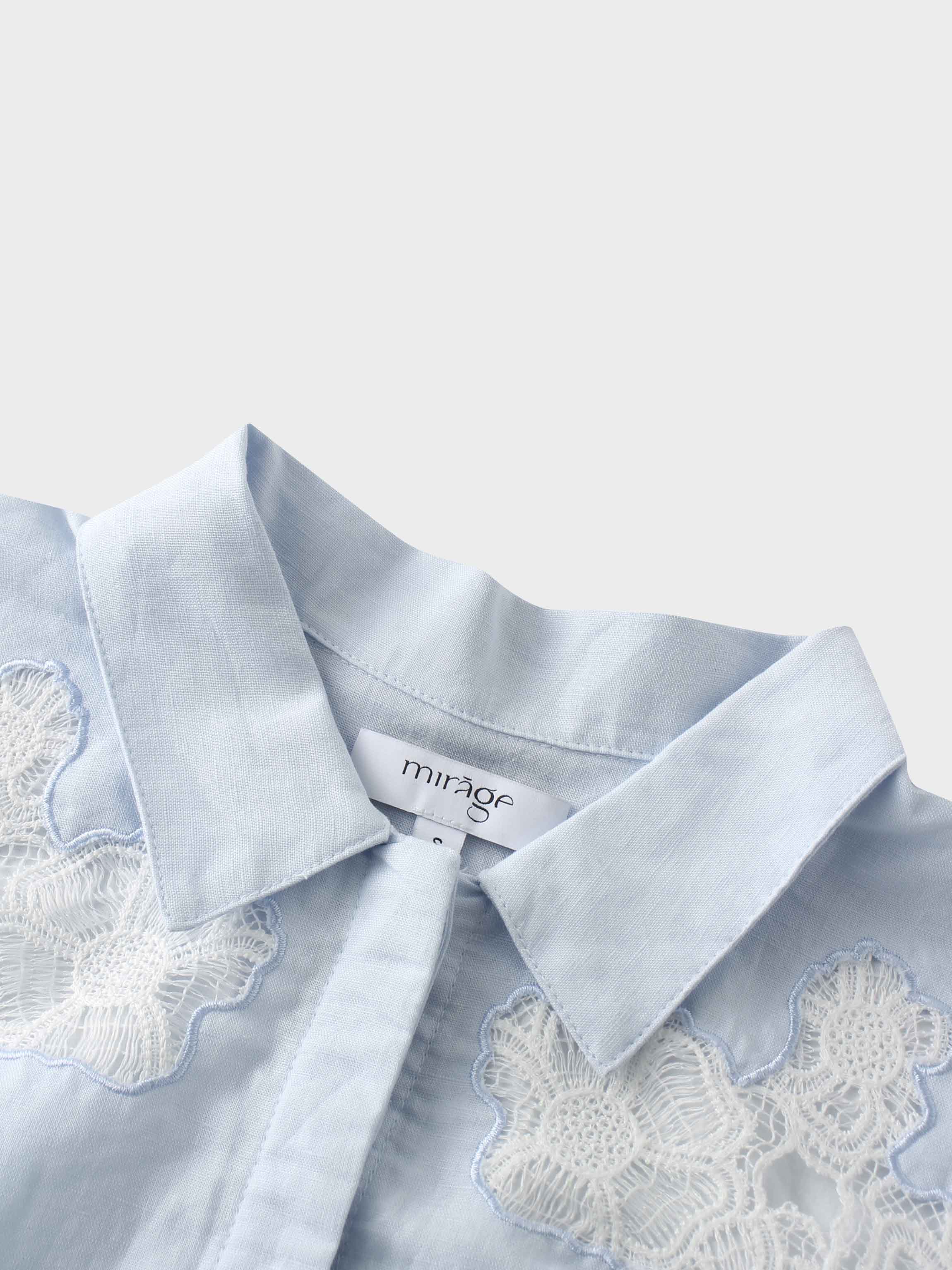 Lace Cutout Cotton Crossover Top-Light Blue