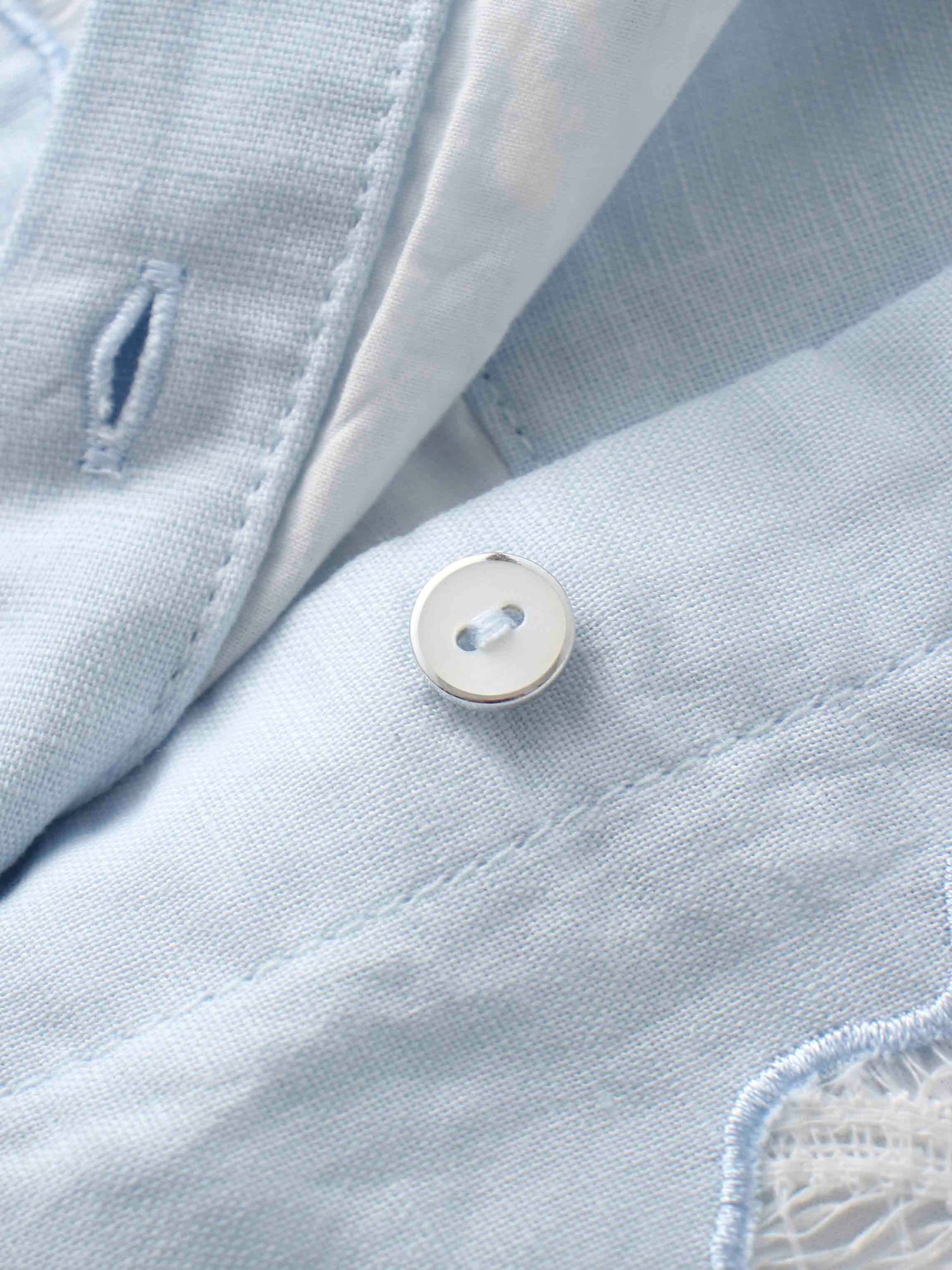 Lace Cutout Cotton Crossover Top-Light Blue