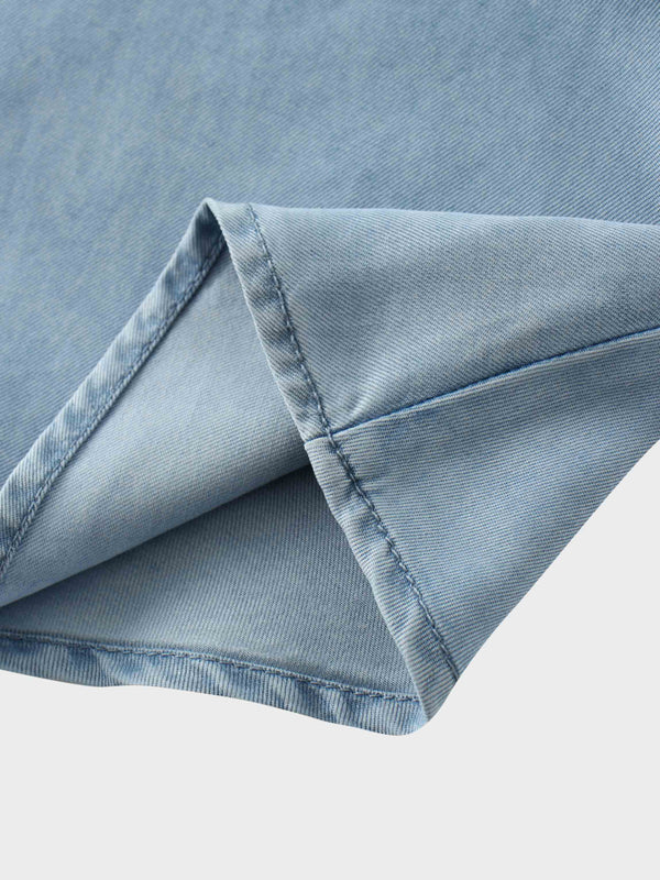 Drawstring Circle Skirt-Light Blue Denim