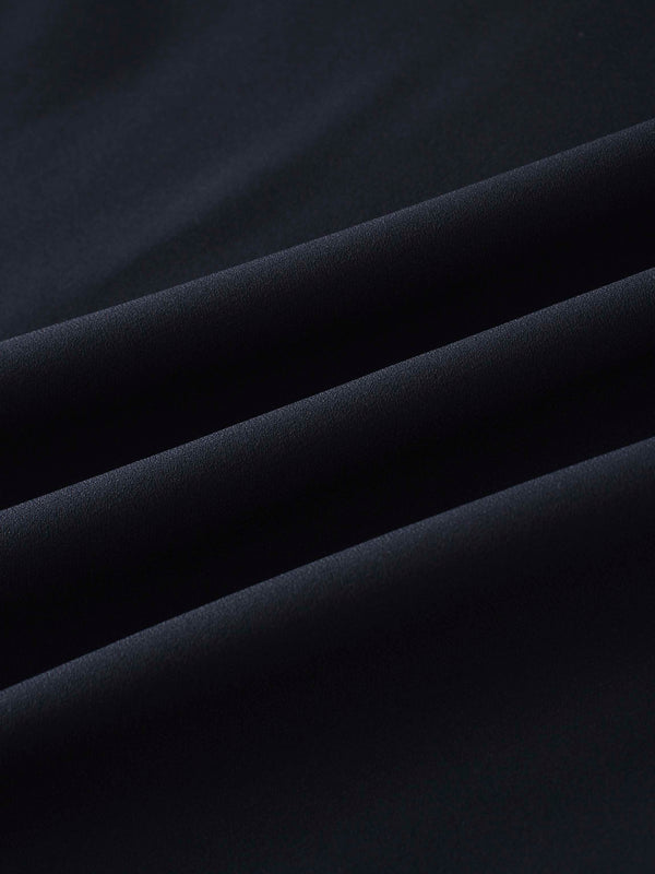 Faux Satin Crew Neck Slip Dress-Navy