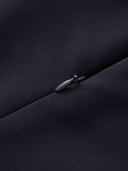 Faux Satin Crew Neck Slip Dress-Navy
