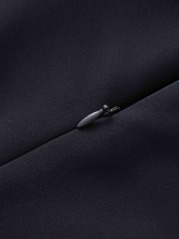 Faux Satin Crew Neck Slip Dress-Navy