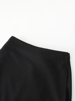 Linen Wrap Skirt-Black