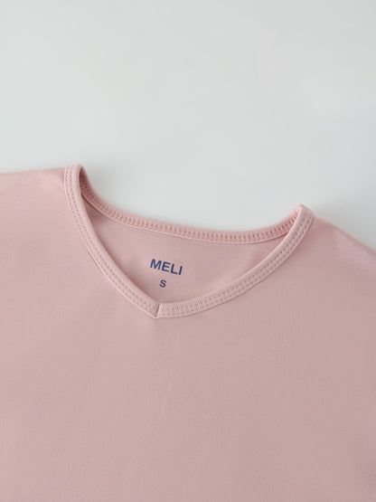 Basic High V Tee LS-Blush