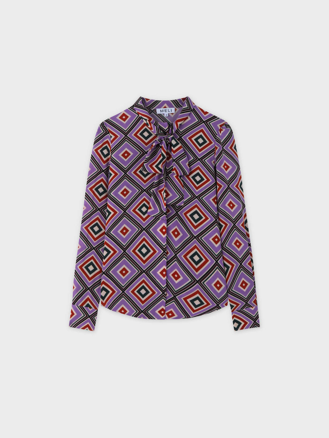 Bow Blouse-Retro Geometric