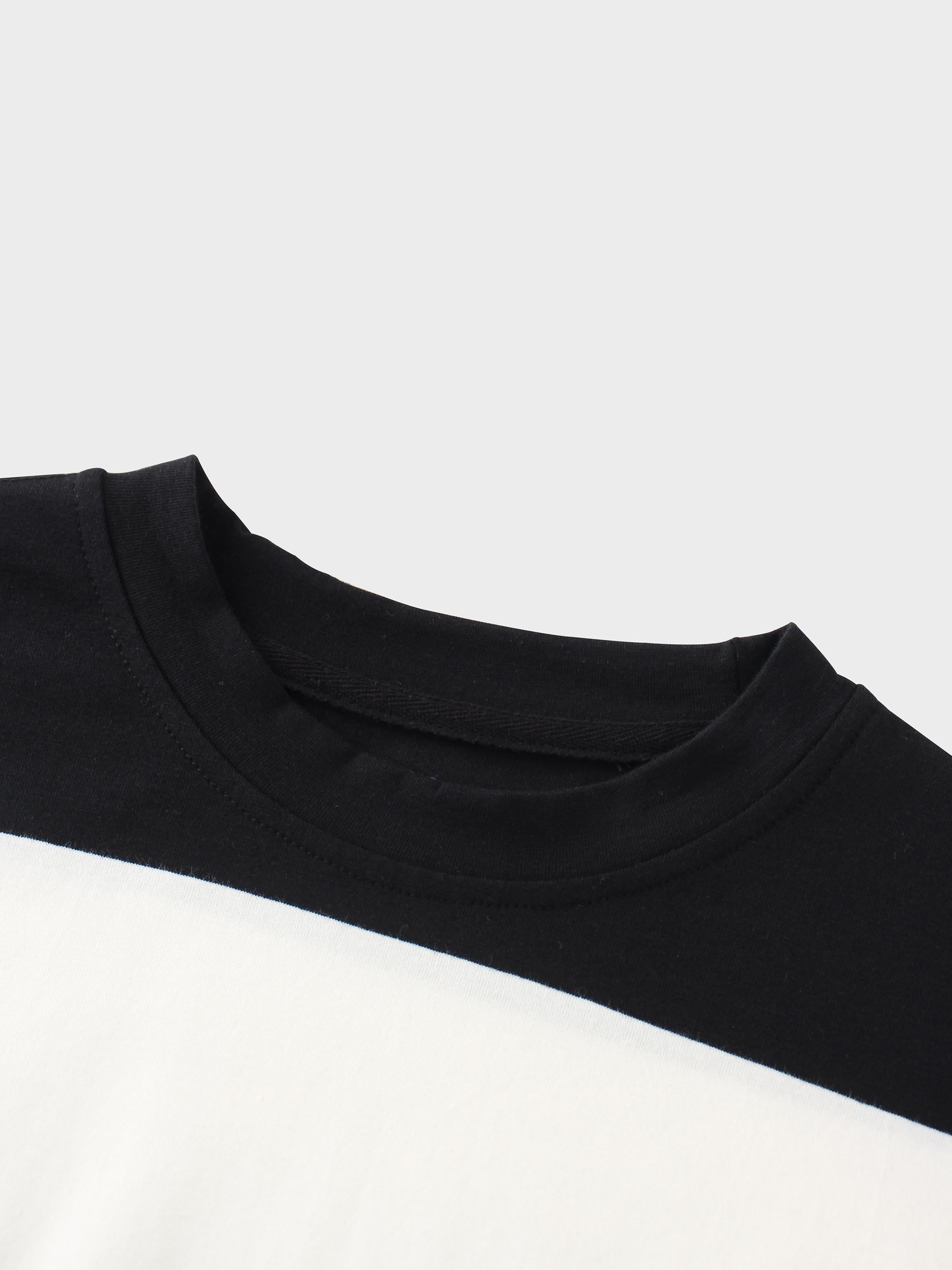 Oversized Rounded Hem T-Shirt-Black/White