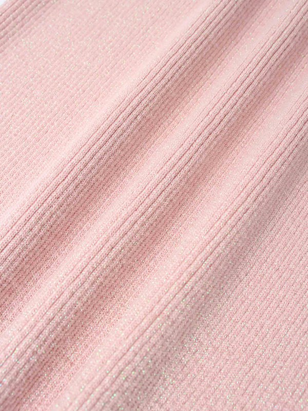 Lurex Ribbed Knit Turtleneck-Pink