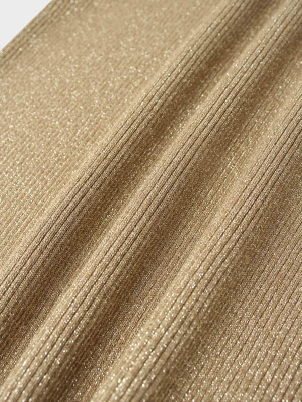 Lurex Ribbed Knit Turtleneck-Mocha Mousse