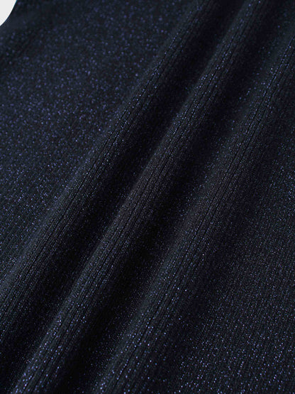 Lurex Ribbed Knit Turtleneck-Navy
