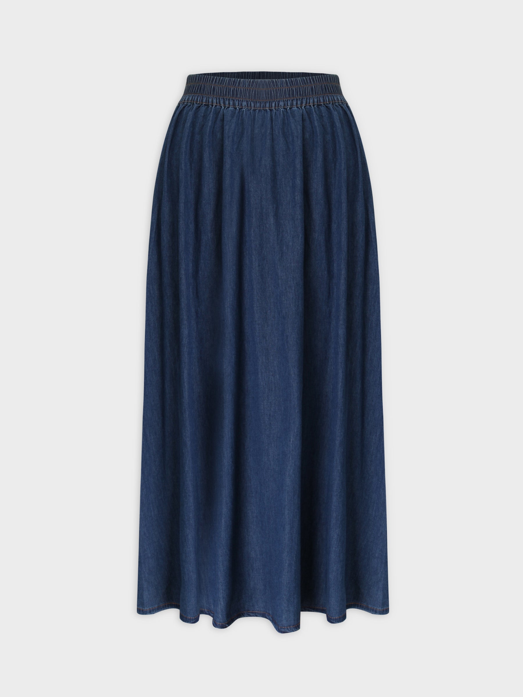 Gathered Waist Denim Skirt-Blue