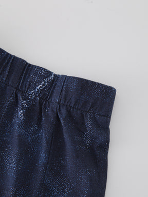 Denim Printed Panel Skirt-Blue 24"