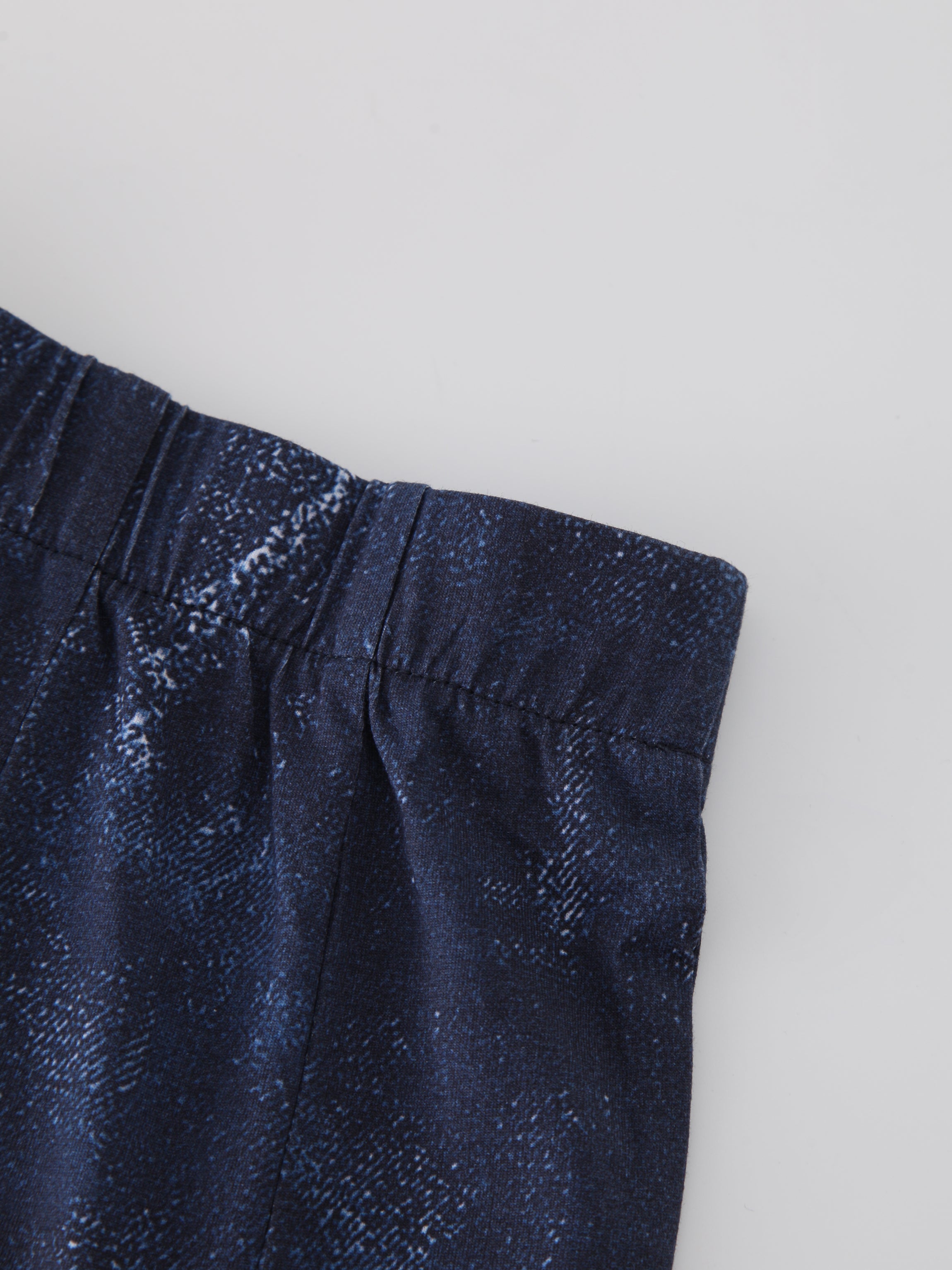 Denim Printed Panel Skirt-Blue 36&quot;