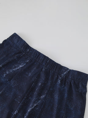 Denim Printed Panel Skirt-Blue 36"