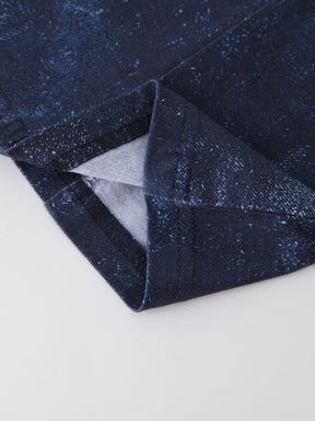 Denim Printed Panel Skirt-Blue 24"