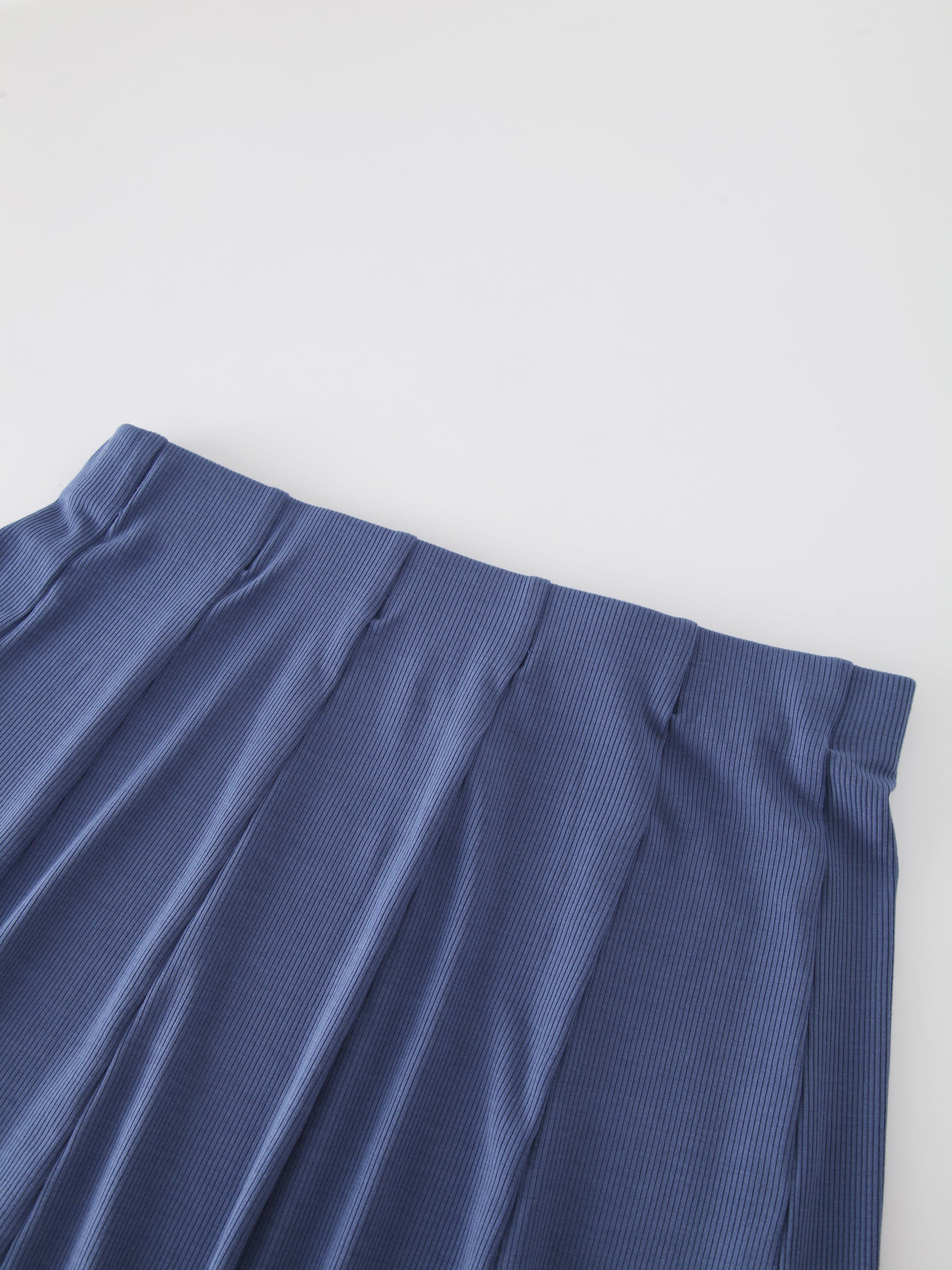 Panel Ribbed Skirt-Denim Blue