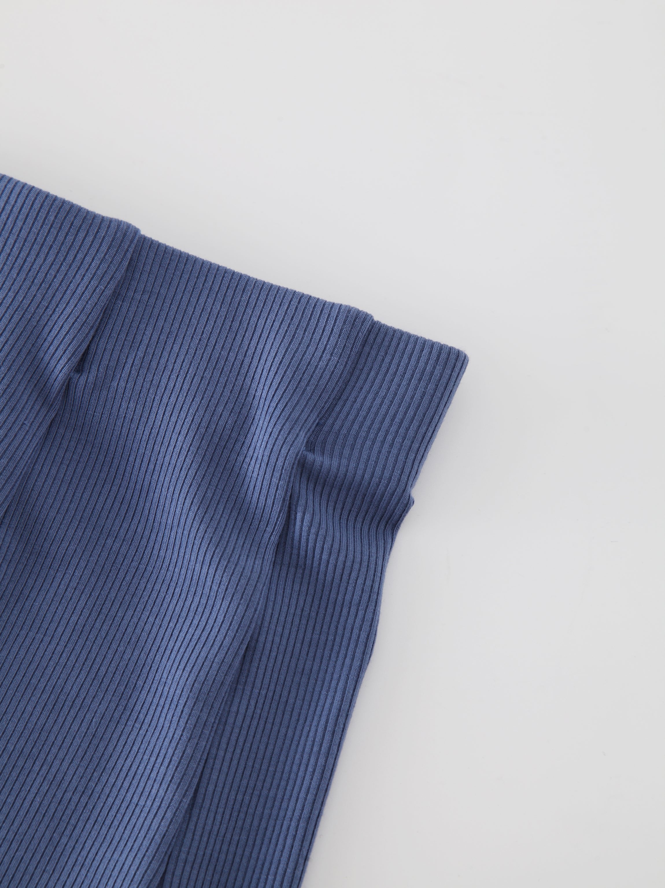 Panel Ribbed Skirt-Denim Blue