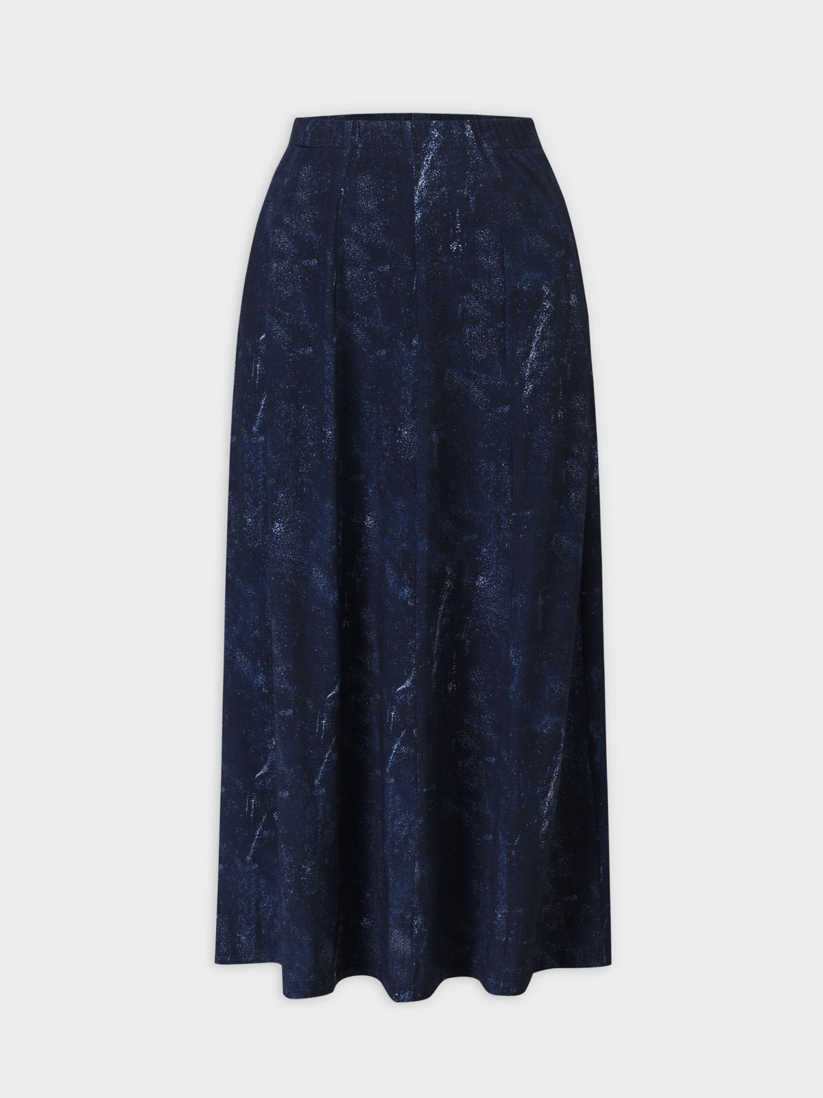 Denim Printed Panel Skirt-Blue 36"
