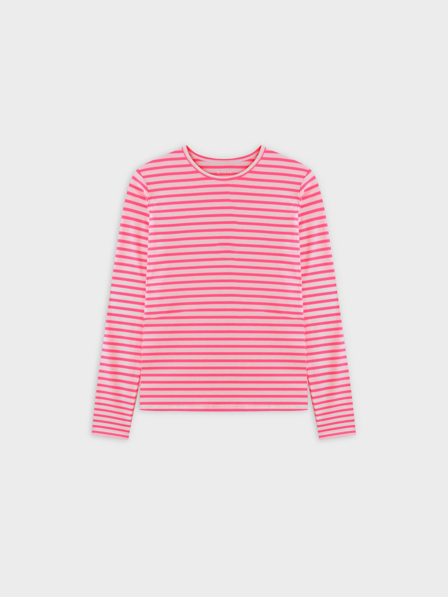 Camiseta con cuello redondo Neon Stripe-Rosa/Blanco