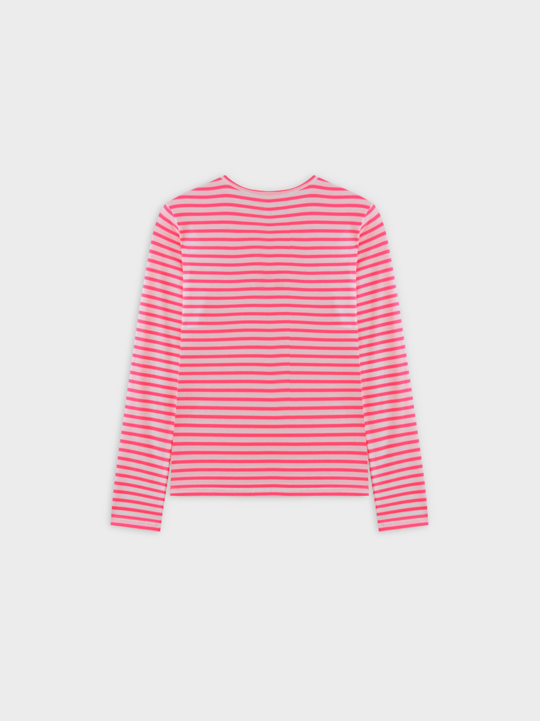 Camiseta con cuello redondo Neon Stripe-Rosa/Blanco