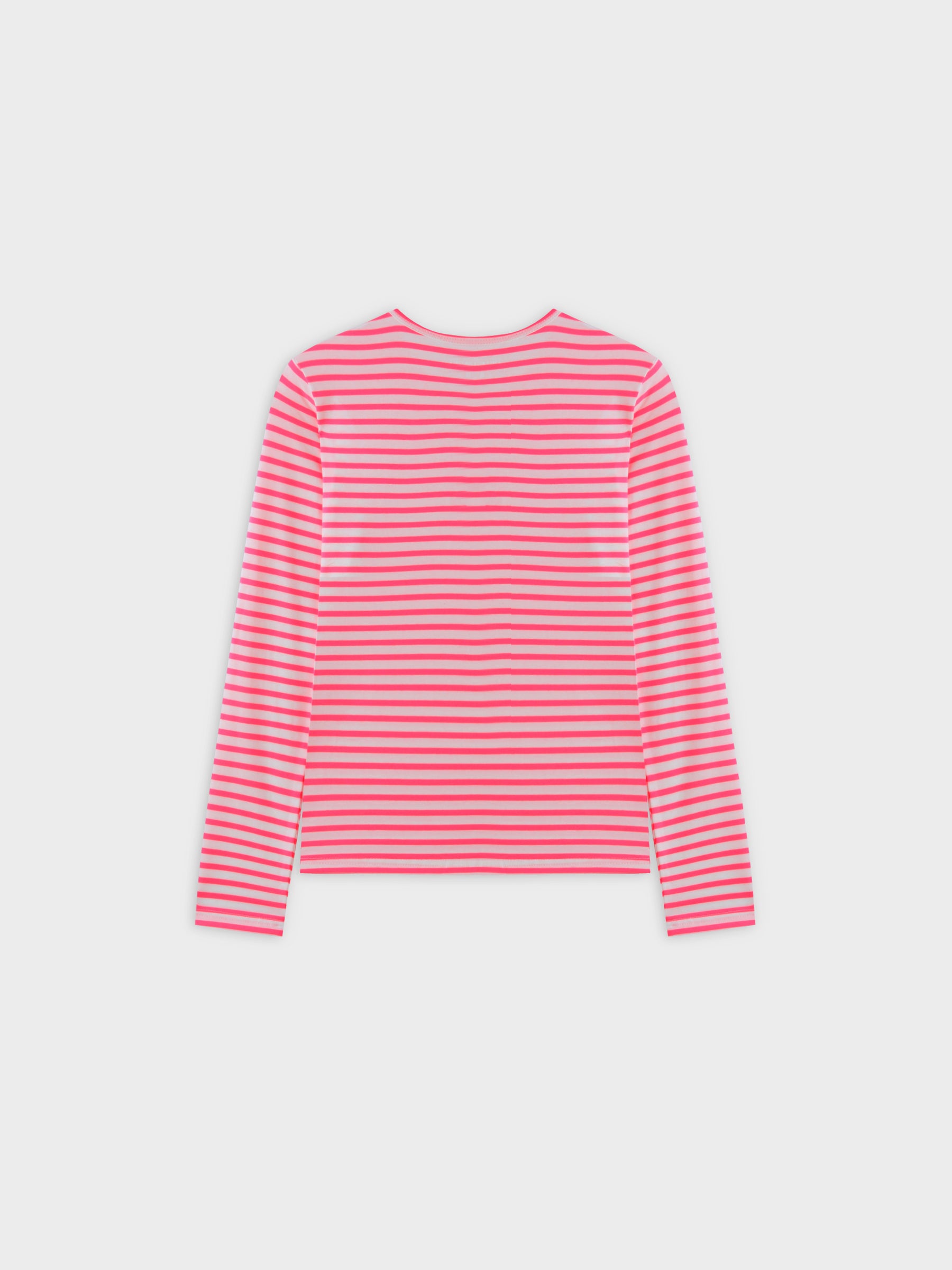 Camiseta con cuello redondo Neon Stripe-Rosa/Blanco