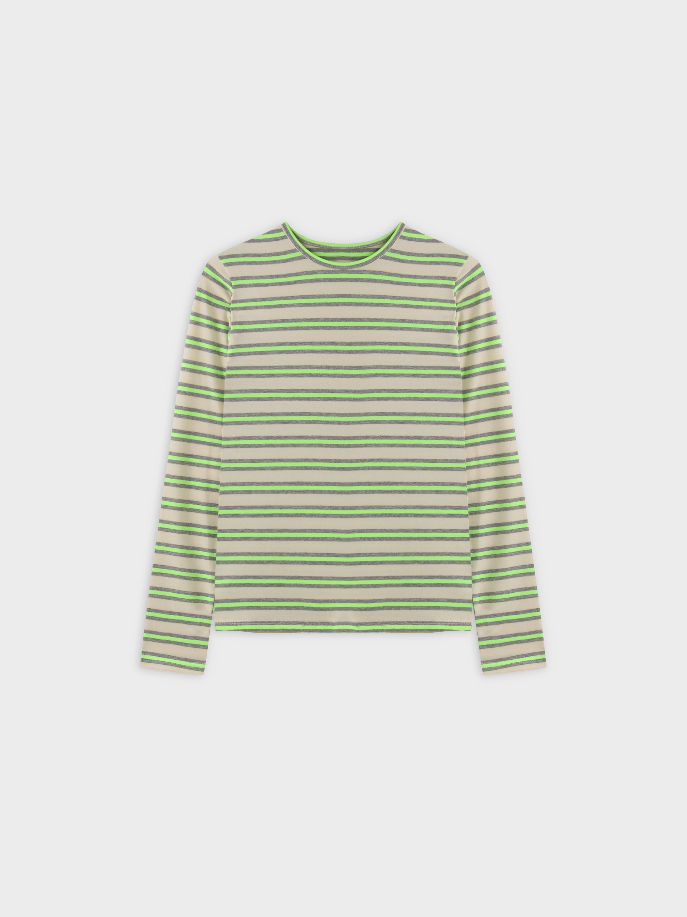 Neon Stripe Crew-Grey/Yellow